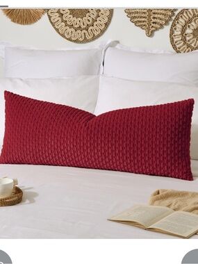 Red Textured Corduroy Lumbar Pillow Cover Rectangular 14x36” (1-count)